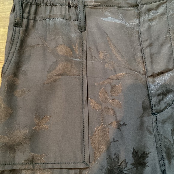 Anthropolie Black Satin Flower Embossed Pants - Picture 2 of 10